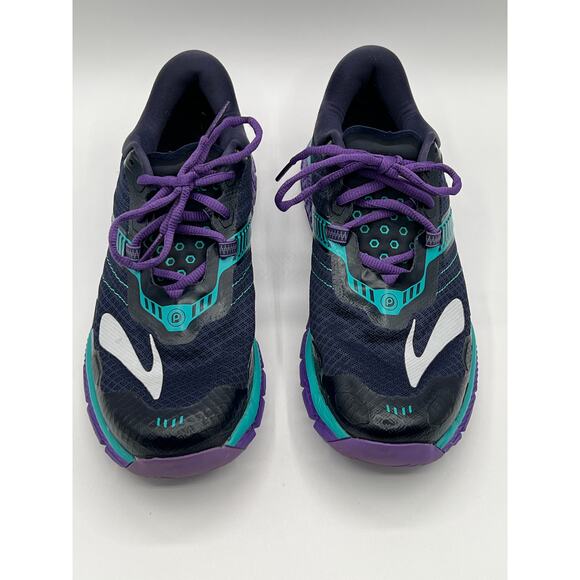 BROOKS WOMENS PURE GRIT 5 TRAIL RUNNING SNEAKER SHOE NAVY PURPLE TEAL SIZE 9 - Picture 2 of 11